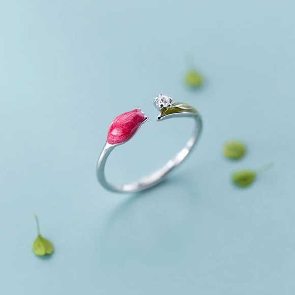 🌹 White Gold Plated Sterling Silver Rose Ring - Picture 1 of 4